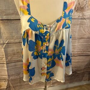 Impressions Blue and Yellow Floral Blouse